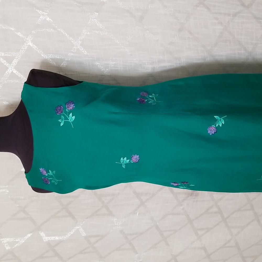 Vintage Jessica Howard Maxi Dress Size 10 Embroidered Green Linen - Picture 3 of 8
